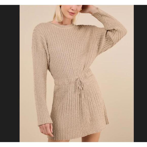 Lulus Dresses & Skirts - LULUS brown slugged cotton long sleeve mini dress nwt sz L